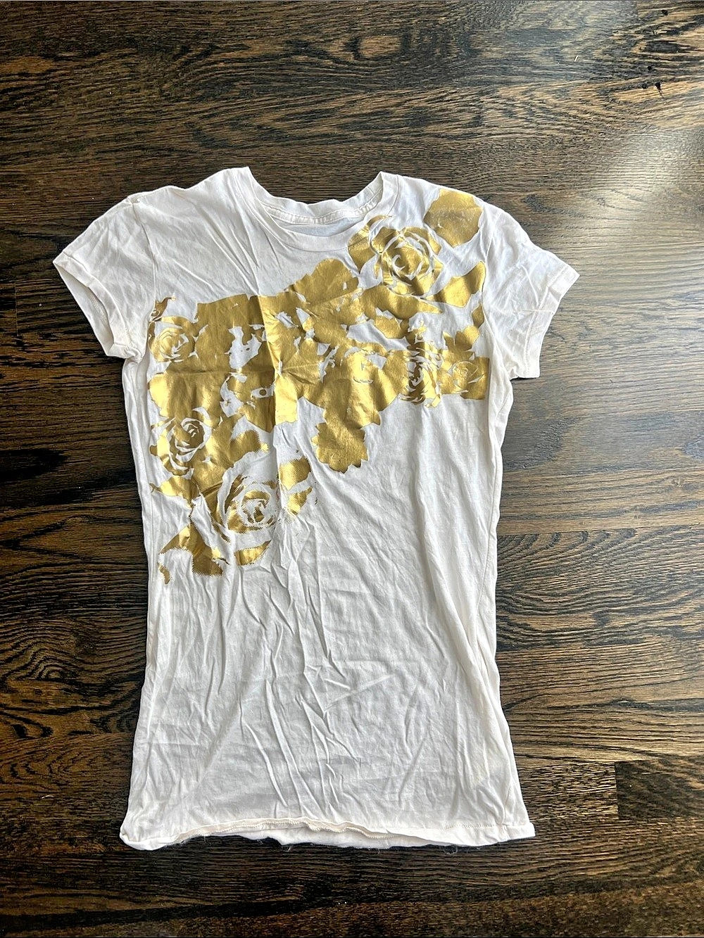 Kenneth Cole Floral Graphic Tee in White & Gold Size Small